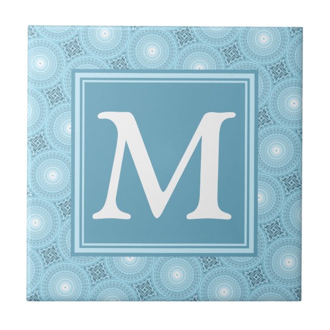 Monogram angel blue circles pattern tile (Front)