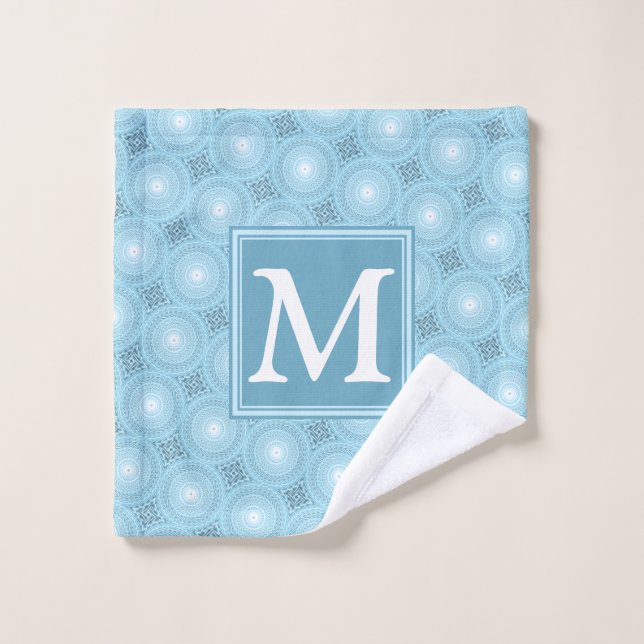 Monogram angel blue circles pattern wash cloth (Wash Cloth)