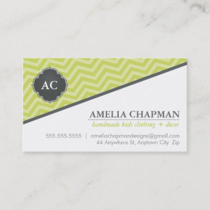 MONOGRAM angled chevron pattern kiwi green grey Business Card