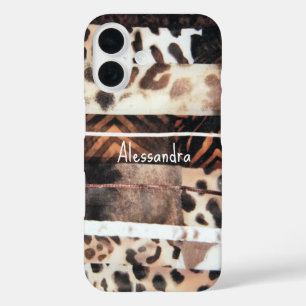 Monogram animal print leopard brown beige cream  iPhone 16 case