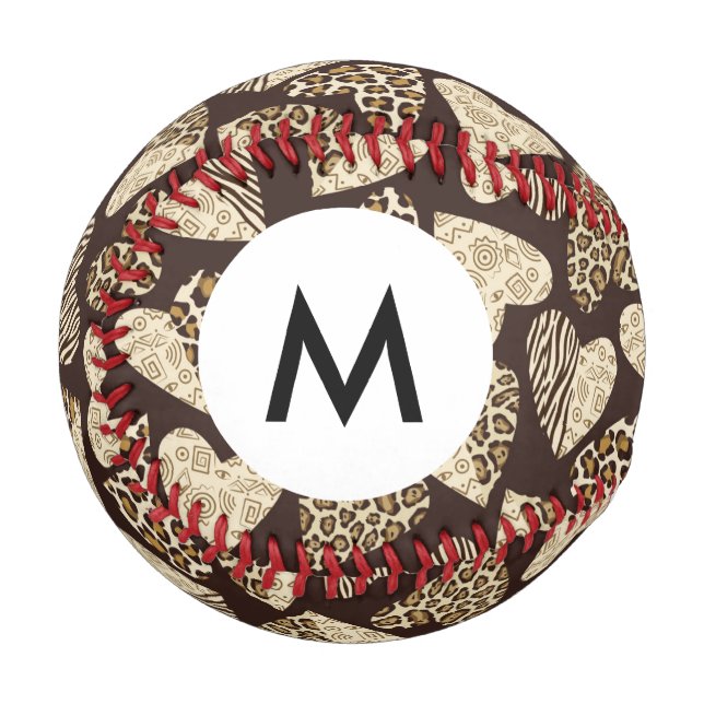 Monogram Animal skin with hearts Baseball (Front Left)