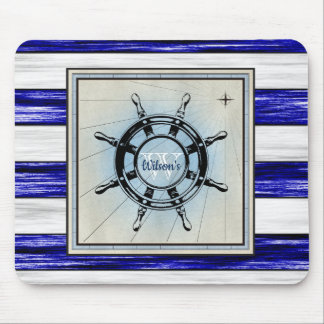 Monogram antique nautical ships wheel design, mouse pad