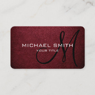 Monogram Antique Ruby Leather Look Business Card