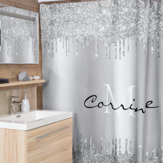 Monogram Antique Silver Dripping Glitter Metallic