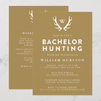 Monogram Antlers Hunting Bachelor Party Invitation