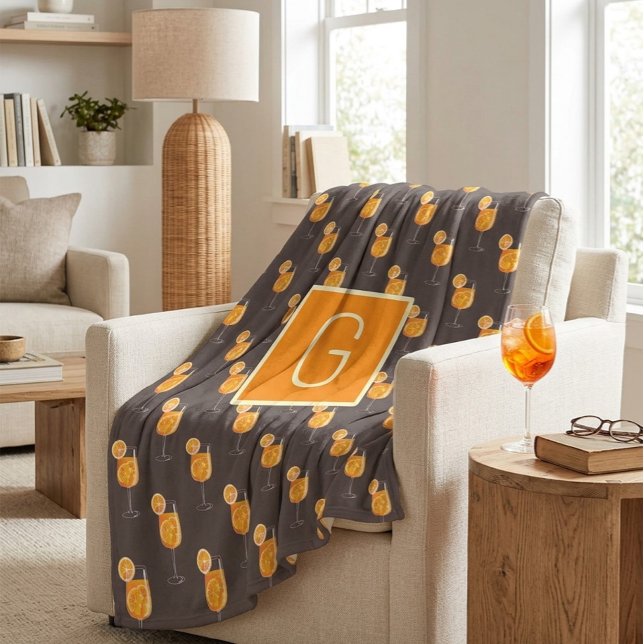 Monogram Aperol Spritz Fleece Blanket  (Creator Uploaded)
