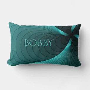 Monogram Aqua and Black Swirl Lumbar Pillow