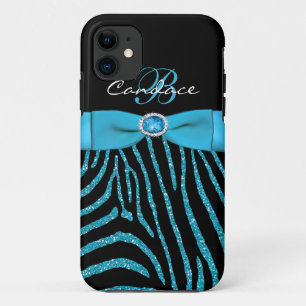 Monogram Aqua, Black Glitter Zebra iPhone 5 Case