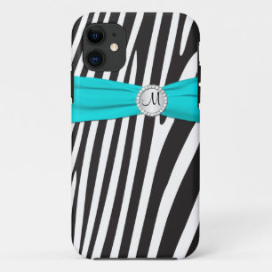 Monogram Aqua, Black, White Zebra Striped iPhone 5 11 Case