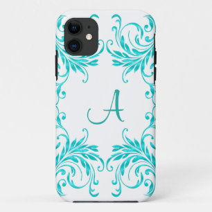 Monogram Aqua Blue Damask iPhone 11 Case