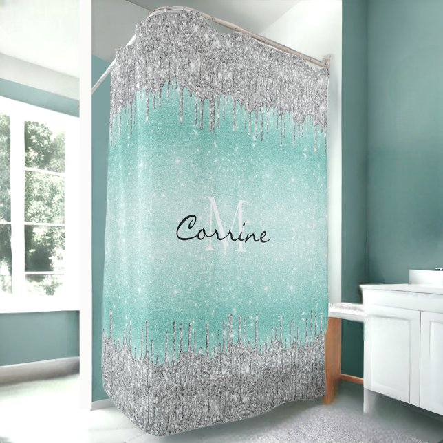 Monogram Aqua Blue Ombre Glitter Silver Icing Drip (Creator Uploaded)