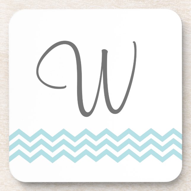 Monogram Aqua Chevron Coaster (Front)