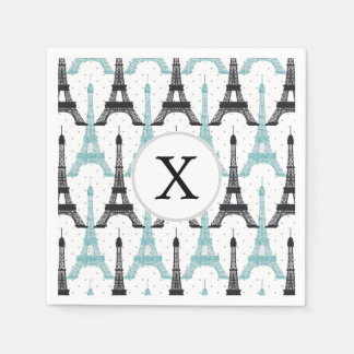 Monogram Aqua Chic Eiffel Tower Pattern Napkin