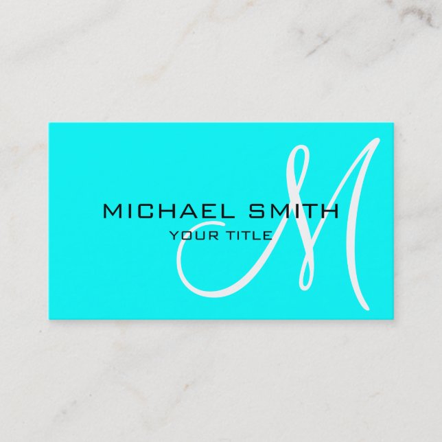 Monogram Aqua colour background Business Card (Front)