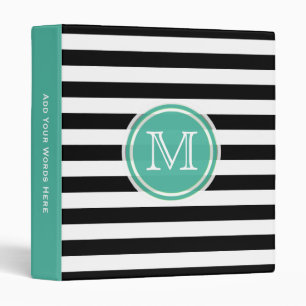 Monogram: Aqua Green, Black & White Stripe Binder
