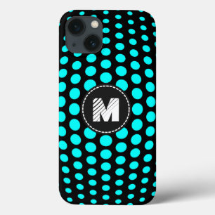 Monogram Aqua Polka Dots Pattern iPhone 13 Case