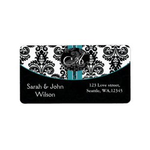 Monogram aqua ,return address label