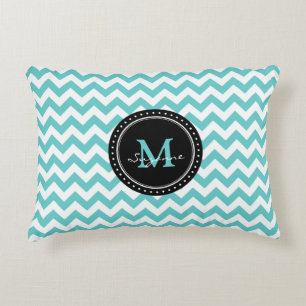 Monogram Aqua White Abstract Chevron Accent Pillow