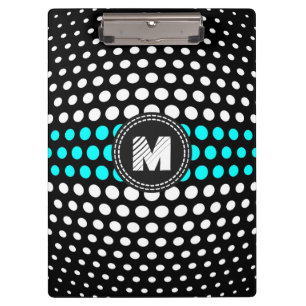 Monogram Aqua & White Polka Dots Pattern Clipboard