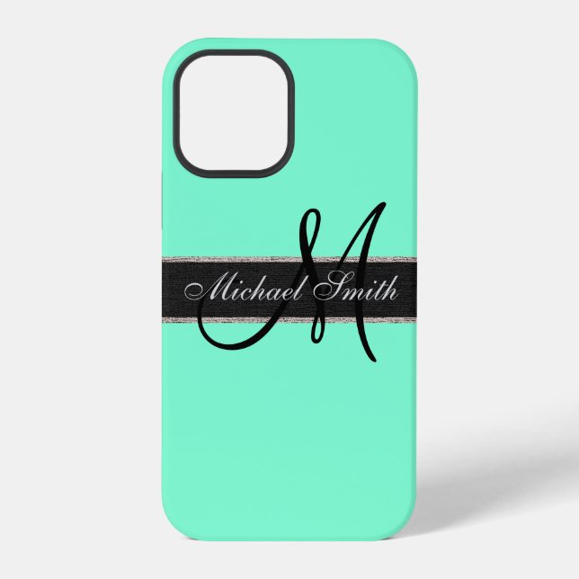 Monogram Aquamarine Colour Background iPhone Case (Back)