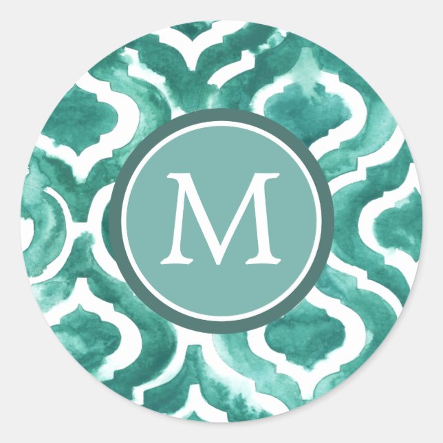 Monogram | Aquamarine Motif IV Classic Round Sticker (Front)