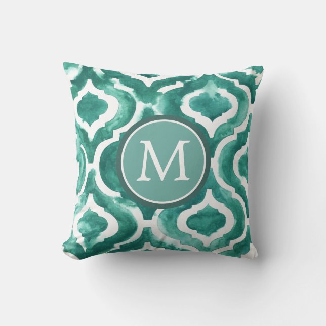 Monogram | Aquamarine Motif IV Throw Pillow (Front)