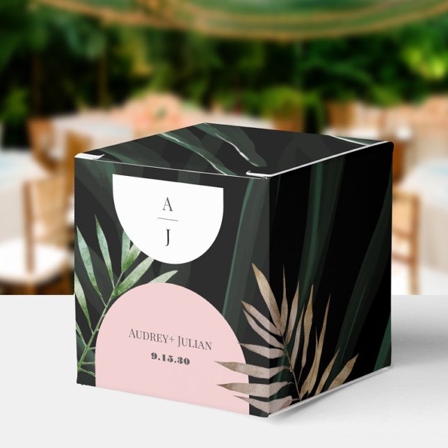 Monogram Arches Tropical Palm Tree Wedding Favor Box (Creator Uploaded)