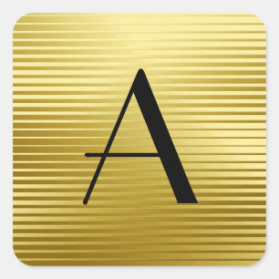 Monogram Art Deco Gold Satin Stripes Square Sticker