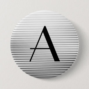 Monogram Art Deco Silver Satin Stripes 3 Inch Round Button