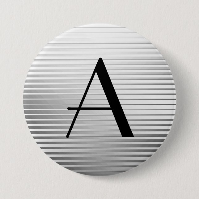 Monogram Art Deco Silver Satin Stripes 3 Inch Round Button (Front)