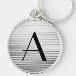 Monogram Art Deco Silver Satin Stripes Keychain