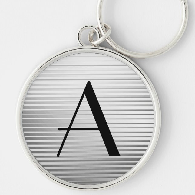Monogram Art Deco Silver Satin Stripes Keychain (Front)