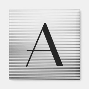 Monogram Art Deco Silver Satin Stripes Magnet