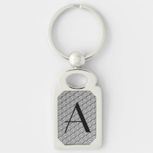 Monogram Art Deco Silver Wave Pattern Keychain