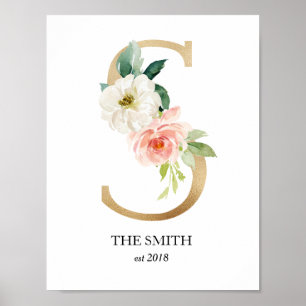 Monogram Art Print, Letter S, Wedding, Nursery Poster