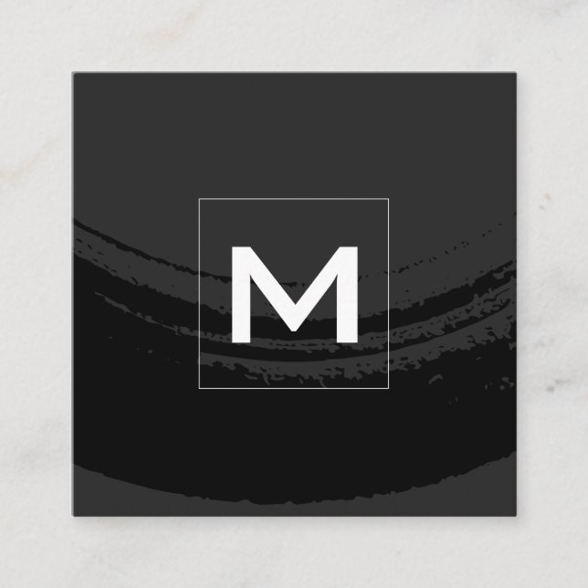 Monogram Artistic Brushed Black Square Business Card (Front)