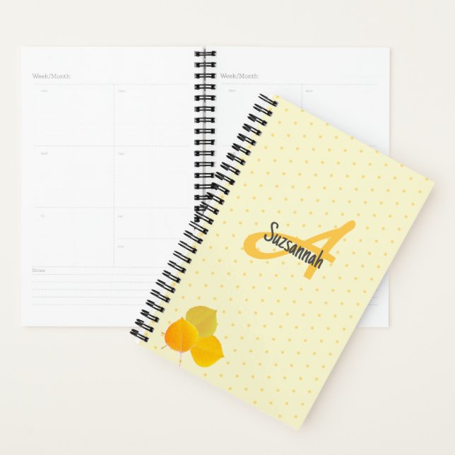 Monogram & Aspen Leaves Polka Dot Pattern Custom Planner (Display)