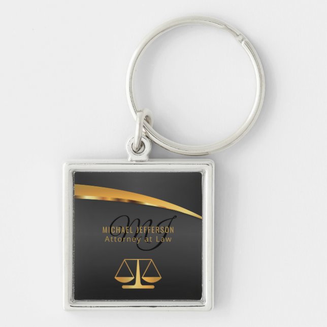 Monogram Attorney at Law - Black and Gold Keychain (Front)