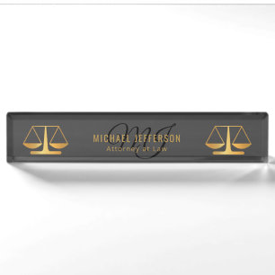 Monogram Attorney at Law  - Black and Gold Nameplate