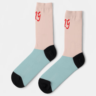 Monogram attractive two tones colour block Pink Socks