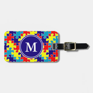 Monogram Autism Awareness Aspergers Puzzle Pattern Luggage Tag