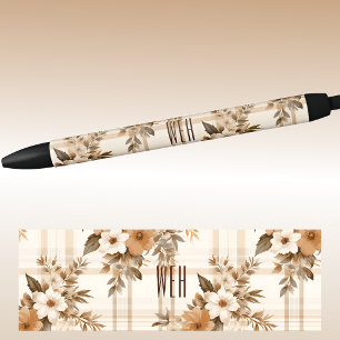Monogram   Autumn-Fall Floral Plaid Ink Black Ink Pen