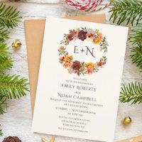 Monogram Autumn Rustic Plum Orange Floral Wedding
