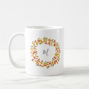 Monogram Autumn Wreath Throw Pillow Coffee Mug