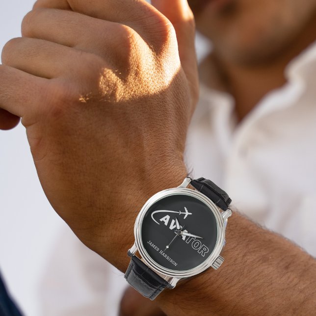 Monogram Aviator Typography & Airplane,Minimalist  Watch (Creator Uploaded)