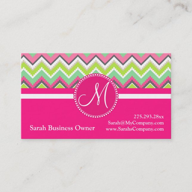 Monogram Aztec Andes Tribal Mountains Chevron Business Card (Front)