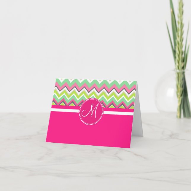 Monogram Aztec Andes Tribal Mountains Chevron Note Card (Front)