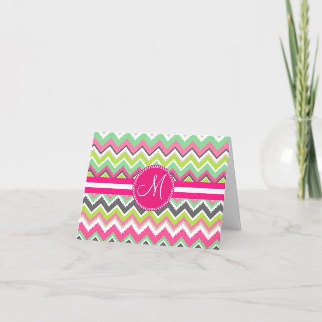 Monogram Aztec Andes Tribal Mountains Chevron Note Card (Front)