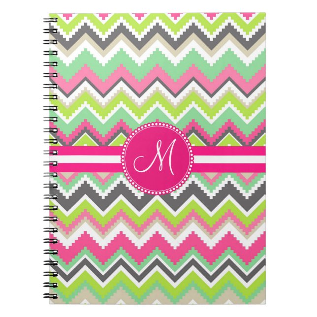 Monogram Aztec Andes Tribal Mountains Chevron Notebook (Front)