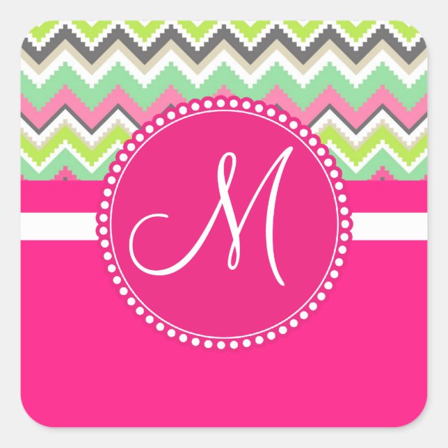Monogram Aztec Andes Tribal Mountains Chevron Square Sticker (Front)